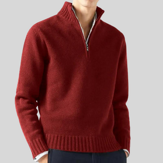 Anton | Luxe Trui met Halve Rits Donkerrood