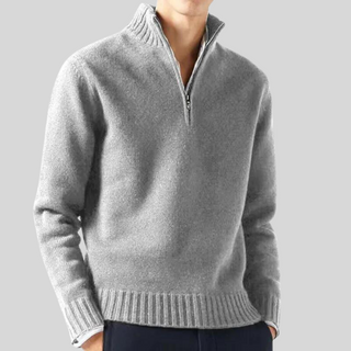 Anton | Luxe Trui met Halve Rits Lichtgrijs