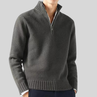 Anton | Luxe Trui met Halve Rits Grijs