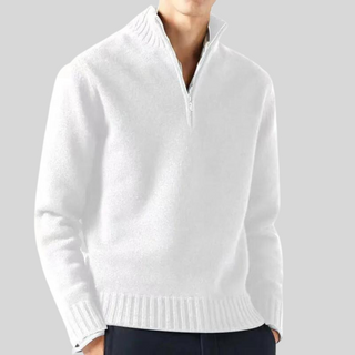 Anton | Luxe Trui met Halve Rits Wit