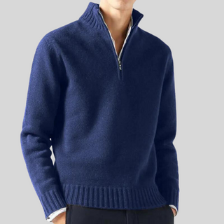 Anton | Luxe Trui met Halve Rits Donkerblauw