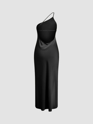 Dames Slip Dress – Zijdezachte Satijnlook – One-Shoulder – Midi Lengte – Met Split