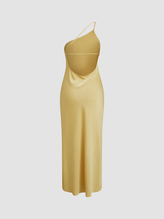 Dames Slip Dress – Zijdezachte Satijnlook – One-Shoulder – Midi Lengte – Met Split