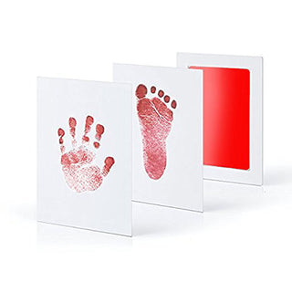 Inktvrije Baby Hand- en Voetafdruk Kit - Rommelvrije Herinnering Fotolijst Set, Veilige Pasgeboren Hand- en Voetafdruk Maker voor Nieuwe Ouders Rood