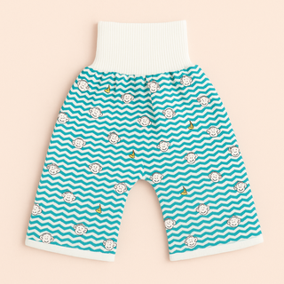 Herbruikbare Baby Trainingsbroekjes - Waterdicht Absorberend Stoffen Zindelijkheidstraining Broekje & Rokje, Wasbare Peuterluier voor Dag & Nacht Broek Gestreepte Aapjes