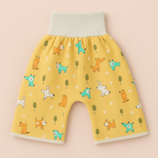 Herbruikbare Baby Trainingsbroekjes - Waterdicht Absorberend Stoffen Zindelijkheidstraining Broekje & Rokje, Wasbare Peuterluier voor Dag & Nacht Broek Gele Puppy's