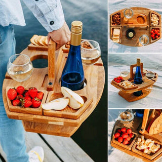 Draagbare Houten Picknicktafel voor Wijn en Snacks