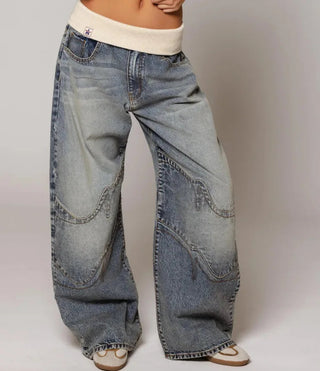 Dames Baggy Jeans met Steekzakken Lichtblauw