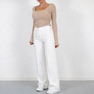 Manda | Dames Pantalon – Elegante Hoge Taille, Klassieke Rechte Pijpen & Zakelijke Verfijning Wit