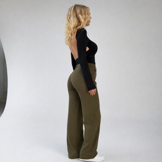 Manda | Dames Pantalon – Elegante Hoge Taille, Klassieke Rechte Pijpen & Zakelijke Verfijning Groen