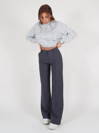 L'Amour | Dames Pantalon – Hoge Taille & Rechte Pijpen (Stijlvol & Veelzijdig) Grijs