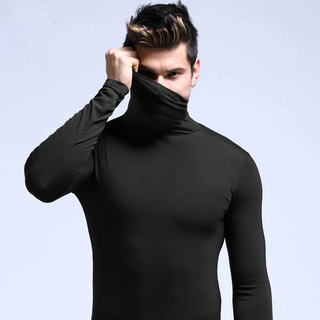 Thermo Heren Top | Strak Ondershirt Met Lange Kraag Zwart