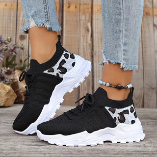 Dames Ademende Sneakers met Luipaardprint Zwart