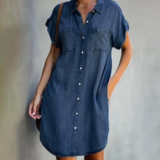 Beya | Denim midi-jurk voor dames – Authentieke wassing donkerblauw 5XL