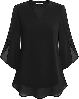 Blouse met driekwartmouwen, soepelvallende stof, formele stijl