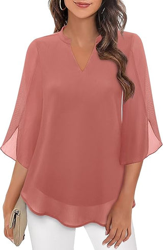 Blouse met driekwartmouwen, soepelvallende stof, formele stijl roze
