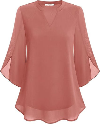 Blouse met driekwartmouwen, soepelvallende stof, formele stijl