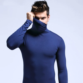 Thermo Heren Top | Strak Ondershirt Met Lange Kraag Blauw