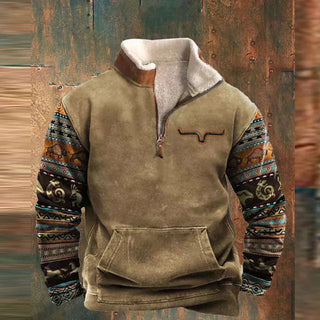 Bruce | Fleece trui met kwartrits Kaki