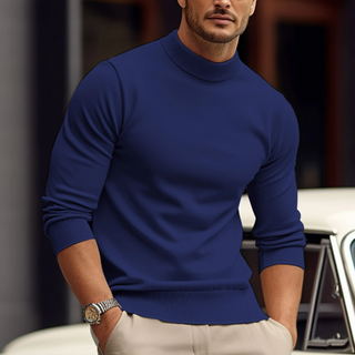 Cas | Heren Gebreide Trui Zachte Ronde Hals Casual Pullover Blauw