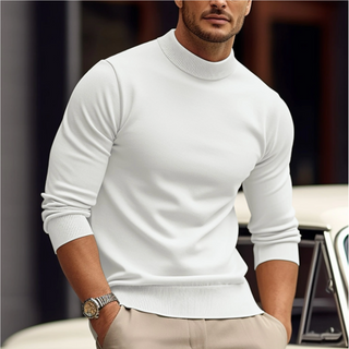 Cas | Heren Gebreide Trui Zachte Ronde Hals Casual Pullover Wit