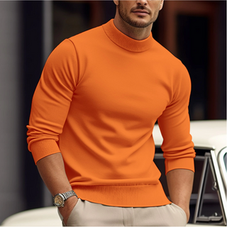 Cas | Heren Gebreide Trui Zachte Ronde Hals Casual Pullover Oranje