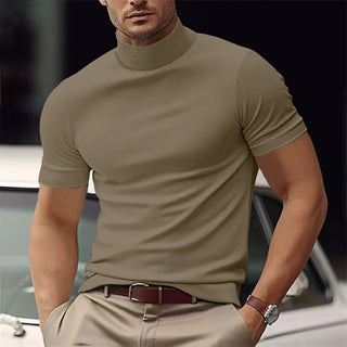 Hommes | Casual Basic Turtleneck T-shirt voor Heren met Korte Mouwen Khaki