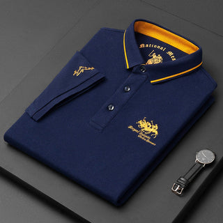 Casual herenpolo met korte mouwen en knoopsluiting, gemaakt van katoen. blauw