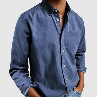 Casual overhemd, ontspannen stijl, geschikt voor diverse gelegenheden. blauw
