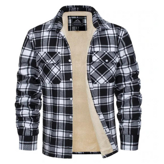 Cedricus - Fleecegevoerde geruite jas voor warmte en stijl zwart 5XL 115-125 kg