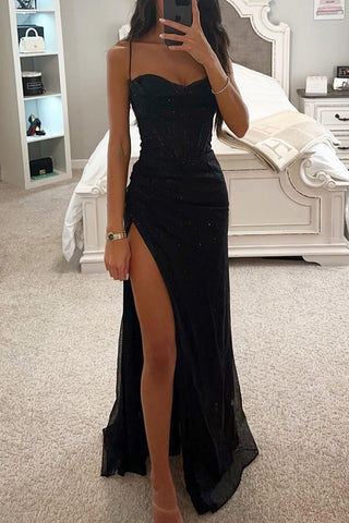 Isabella Dames Pailletten Maxi-jurk Zwart