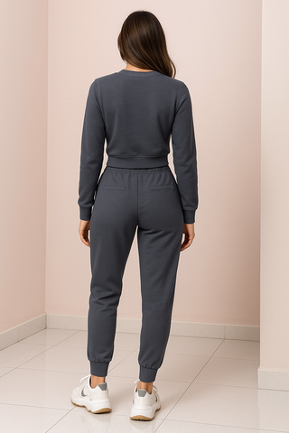Comfortabel Dames Tweedelig Trainingspak met Cropped Sweater