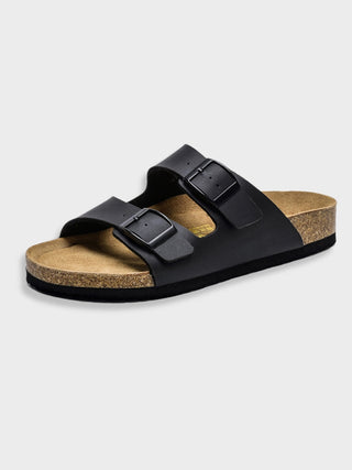 Comfortabele Arizona sandalen van synthetisch leer met een stevige zool. zwart