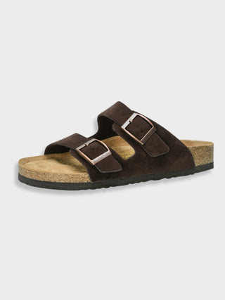 Comfortabele Arizona sandalen van synthetisch leer met een stevige zool. bruin