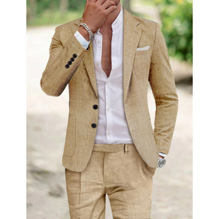 Admire | Comfortabele tweedelige herenset – Zachte weving, Modern silhouet & Verfijnd zakelijk gemak beige