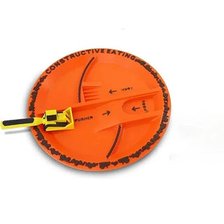 Kinder Bouw Bestek Set - Leuke Graafmachine Vork Lepel & Bord, Peuter Zelfvoeding Bestek om Eetstrijd te Beëindigen Bord