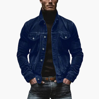 Corduroy herenjas, zakken, relaxte pasvorm, kraag, traditioneel blauw
