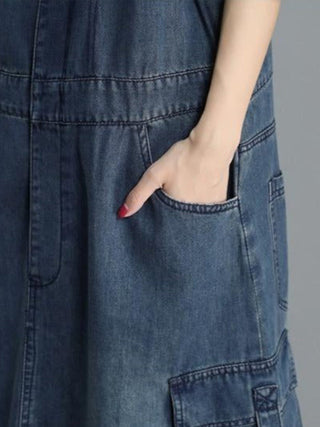 Dames Jurk Denim Maxi Losse Pasvorm met Verstelbare Schouderbanden