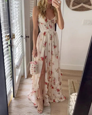 Dames Mouwenloze Kanten Midi Jurk met Bloemenpatroon voor Avondkleding Wit