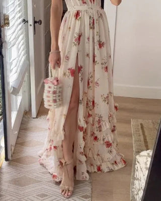 Dames Mouwenloze Kanten Midi Jurk met Bloemenpatroon voor Avondkleding