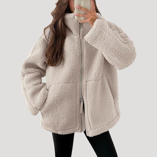 Dames fleece teddy winterjas van zachte stof met ritssluiting, luchtige textuur, ontworpen met een Voeten 2XL