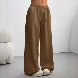 Dames joggingbroek, losse pasvorm, wijde pijpen, effen kleur donkerbruin