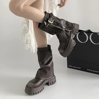 Dames winter bikerlaarzen, elegante platformlaarsjes