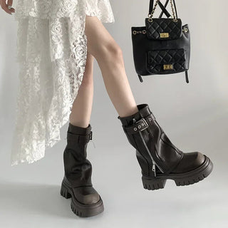 Dames winter bikerlaarzen, elegante platformlaarsjes