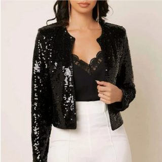 Chāme | Damesblazer met pailletten en ritssluiting | Kort zwart