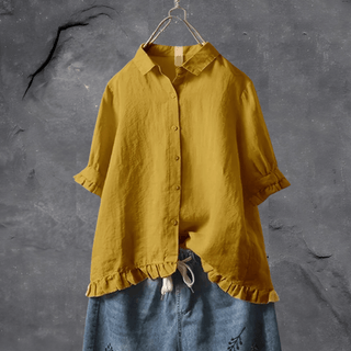 Damesblouse, lichtgewicht, elegant, casual outfit, comfortabel om te dragen mosterd