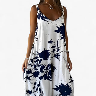 Adōre | Dames Maxi-jurk – Katoen, Bloemenprint & Romantische Stijl Wit