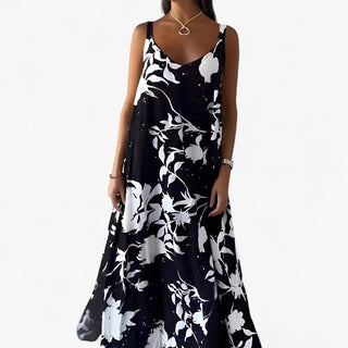 Adōre | Dames Maxi-jurk – Katoen, Bloemenprint & Romantische Stijl Zwart