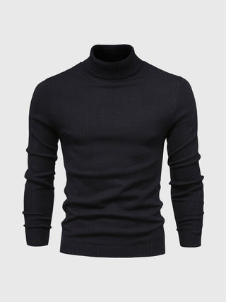 David | Heren Coltrui, Slim Fit Zachte Gebreide Pullover Zwart