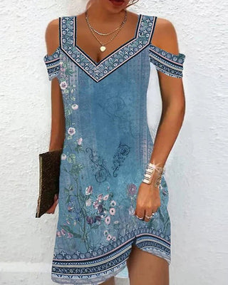 Destiny | Off-shoulder Jurk met Bloemenprint Blauw